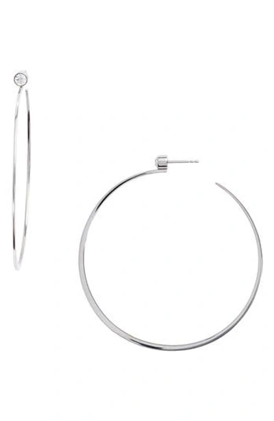 Michael Kors Modern Brilliance Large Crystal Silvertone Hoop Earrings/2.25"