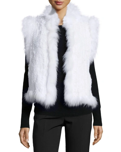 Belle Fare Knitted Rabbit Fur Vest W/fox Fur Trim In Black