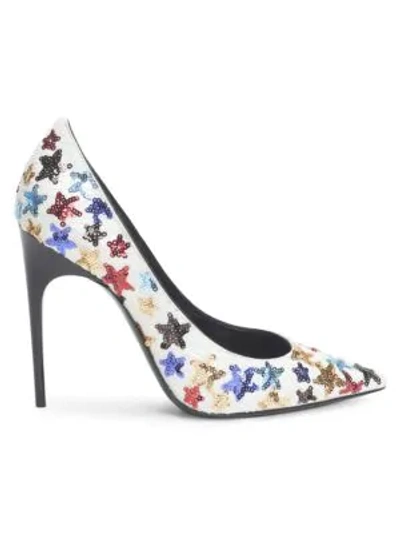 Saint Laurent Palace Star Sequined High-heel Pumps In White