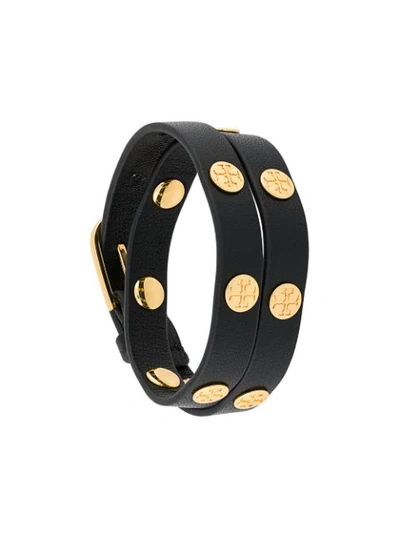Tory Burch Double Wrap Logo Bracelet In Black/tory Gold