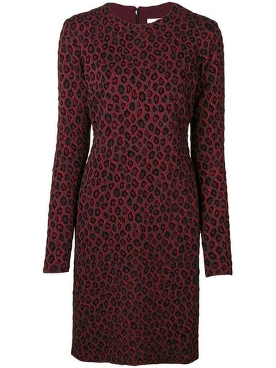 Givenchy Long-sleeve Leopard Jacquard Dress In 018-black Burgundy