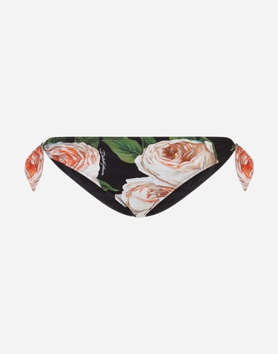 Dolce & Gabbana Swimming Briefs With Knots With Rose Print In Floral Print