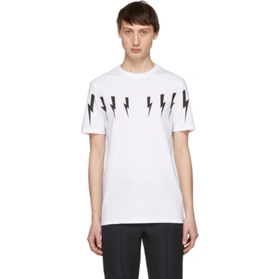Neil Barrett Lightning Bolt-print Cotton T-shirt In White