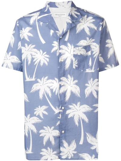 Officine Generale Dario Palm Tree-print Cotton Shirt In Blue