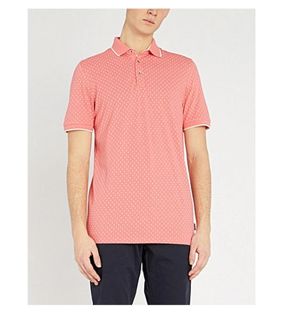 Ted Baker Toff Micro Print Cotton-blend Piqué Polo Shirt In White