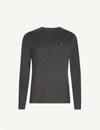 Allsaints Brace Long-sleeved Cotton-jersey Top In Charcoal Marl