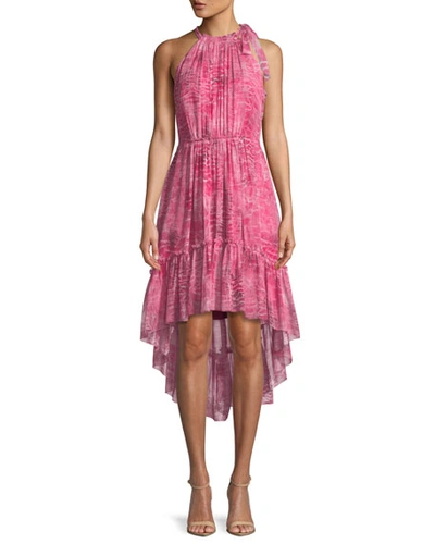 Elie Tahari Primrose Flower Petal-print Silk Dress In Lotus
