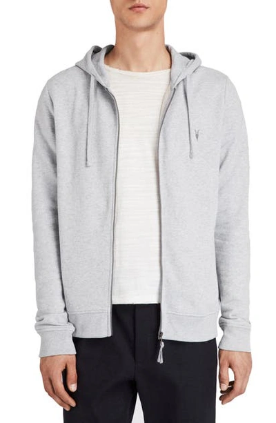 Allsaints Raven Slim-fit Cotton-fleece Hoody In Gray Marl