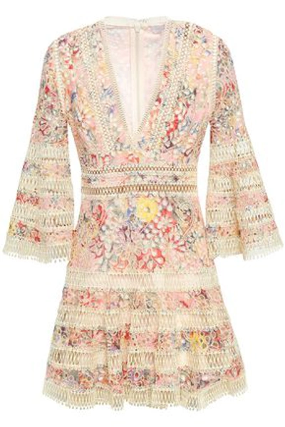 Zimmermann Crochet-trimmed Floral-print Broderie Anglaise Cotton Mini Dress In Pastel Pink