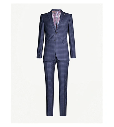 Ted Baker Checked Modern-fit Wool Suit In Blue