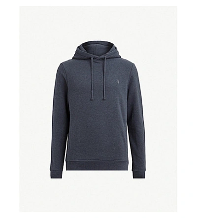 Allsaints Raven Logo-embroidered Cotton-fleece Hoody In Merchant Ink M