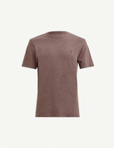 Allsaints Brace Crewneck Cotton-jersey T-shirt In Oxbloodmarl