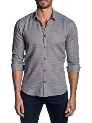 Jared Lang Trim-fit Micro Check Cotton Sport Shirt In White Blue | ModeSens