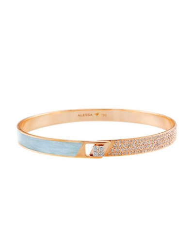 Alessa Jewelry Spectrum 18k Rose Gold Painted Bangle W/ Diamonds, Light Blue