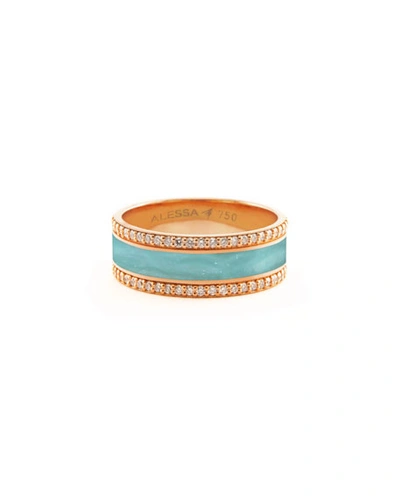 Alessa Jewelry Spectrum Painted 18k Rose Gold Ring W/ Diamond Trim, Teal