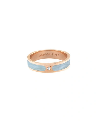 Alessa Jewelry Spectrum Painted 18k Rose Gold Stack Ring W/ Diamond, Light Blue
