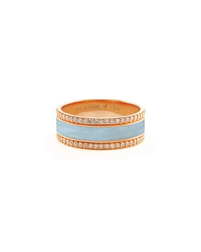 Alessa Jewelry Spectrum Painted 18k Rose Gold Ring W/ Diamond Trim, Light Blue