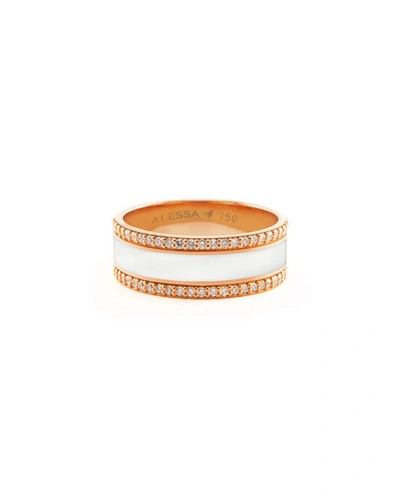 Alessa Jewelry Spectrum Painted 18k Rose Gold Ring W/ Diamond Trim, White