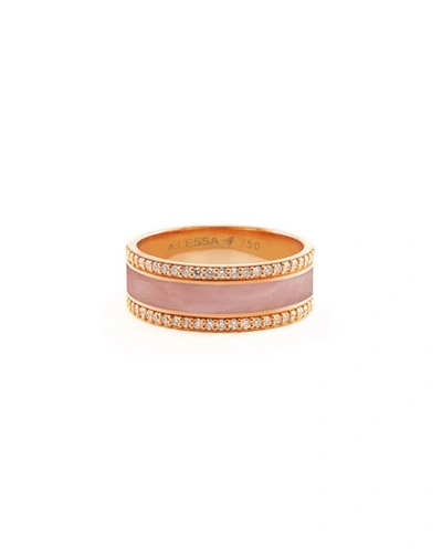 Alessa Jewelry Spectrum Painted 18k Rose Gold Ring W/ Diamond Trim, Pink