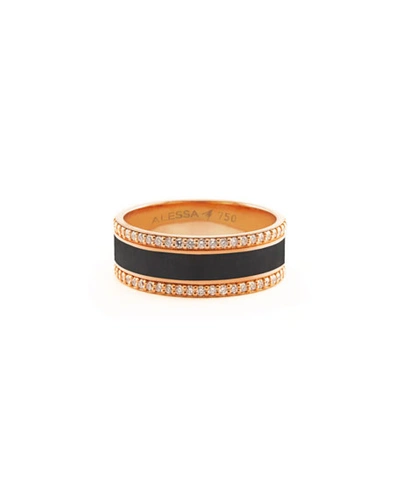 Alessa Jewelry Spectrum Painted 18k Rose Gold Ring W/ Diamond Trim, Black