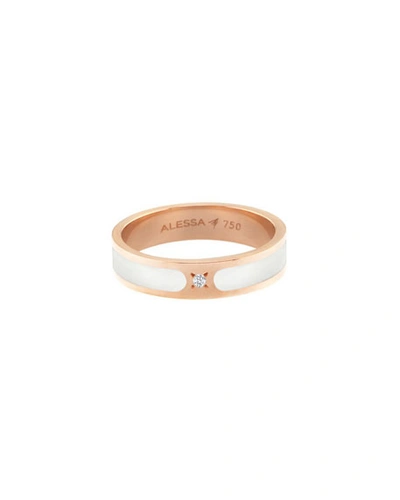 Alessa Jewelry Spectrum Painted 18k Rose Gold Stack Ring W/ Diamond, White