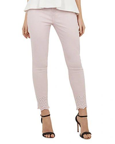 Ted Baker Massiee Embroidered-hem Skinny Jeans In Nude Pink