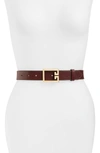 Givenchy 2g Buckle Leather Belt In Aubergine/ Gold