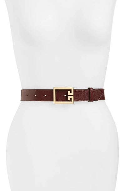 Givenchy 2g Buckle Leather Belt In Aubergine/ Gold