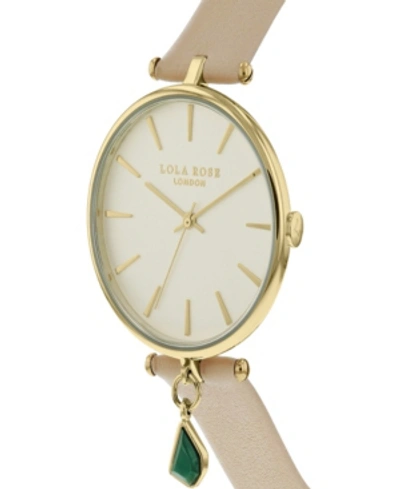 Lola Rose "good Fortune", Ladies, Nude Leather Strap With Genuine Malachite Stone Hanging Charm, 34mm In Light Brown