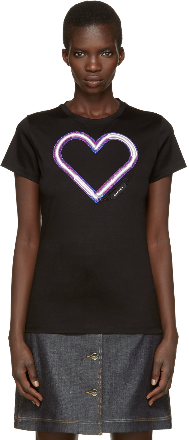 Carven Black Neon Heart T-shirt In Nero | ModeSens