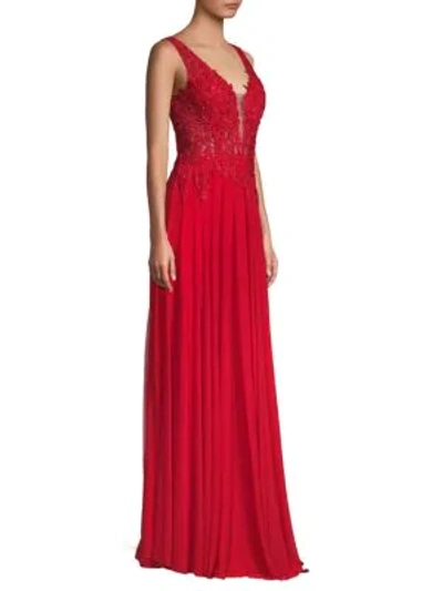 Basix Black Label Embellished Tulle Fit & Flare Gown In Red