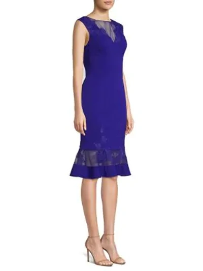 Aidan Mattox Lace-accented Cocktail Dress In Cobalt