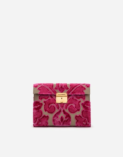Dolce & Gabbana Document Holder In Velvet Brocade And Crocodile Sides In Pink