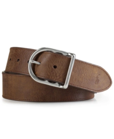 Polo Ralph Lauren Men's Accessories, Distressed Leather Centerbar Buckle Belt In Brown