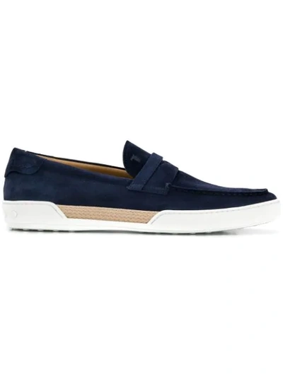 Tod's Suede Espadrille Penny Loafers In Dark Blue