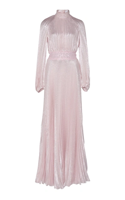 Giambattista Valli Metallic Silk-plissé Maxi Dress In Pink