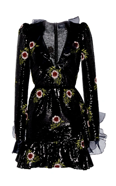 Giambattista Valli Flounce Floral-embroidered Sequined Mini Dress In Black Pattern