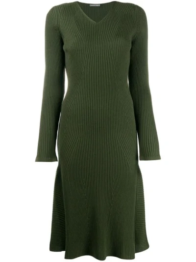 Alberta Ferretti Ribbed Wool Knit Midi Dress In 0439 Green