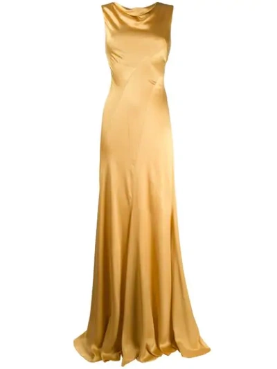 Alberta Ferretti Draped Open-back Silk Gown In Yellow