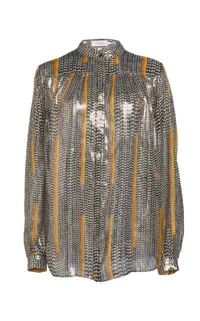 Giambattista Valli Chevron-print Metallic Silk-chiffon Blouse