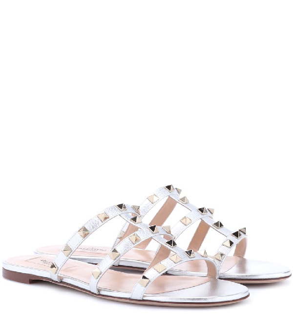 valentino rockstud sandals silver