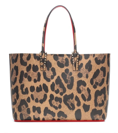 Christian Louboutin Cabata Spiked Leopard-print Textured-leather Tote In Brown/beige