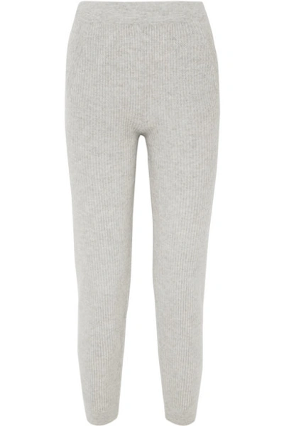 Allude Ribbed Cashmere Track Pants In Gray