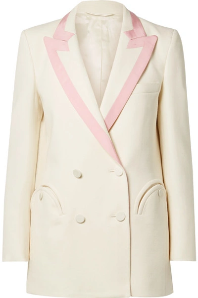 Blazé Milano Everyday Double-breasted Silk-trimmed Wool-crepe Blazer In Ivory