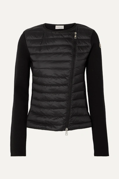 Moncler Quilted Shell And Wool Cardigan In Black