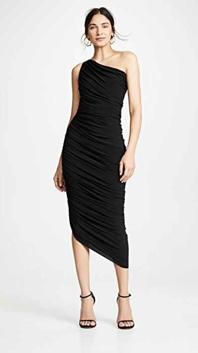 Norma Kamali Diana One-shoulder Ruched Stretch-jersey Dress In Black