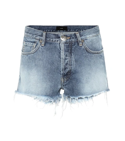 Alanui Embroidered Distressed Denim Shorts In Mid Denim