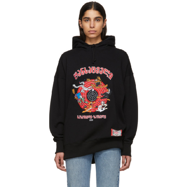Vetements Cartoon Oversized Embroidered Cotton-jersey Hoodie In 