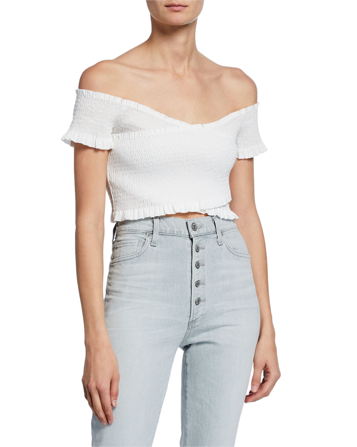 Astr Crossover Offtheshoulder Smocked Crop Top In White ModeSens
