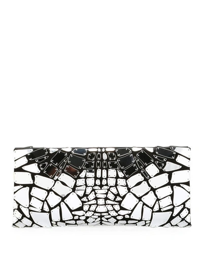 Tom Ford Mirror Embroidered Satin Clutch Bag In Black/silver